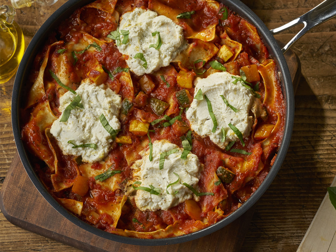 Image of prepared Skillet Vegetable Lasagna with Herbed Cheese recipe
