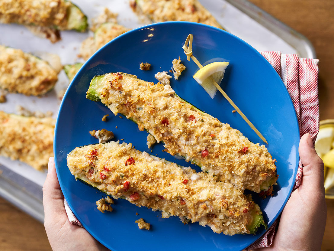 Image of prepared Chicken Alfredo Zucchini Boats