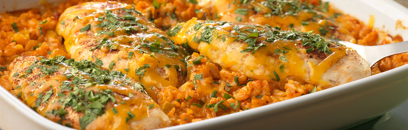 Image of prepared Cheesy Salsa Baked Chicken & Rice