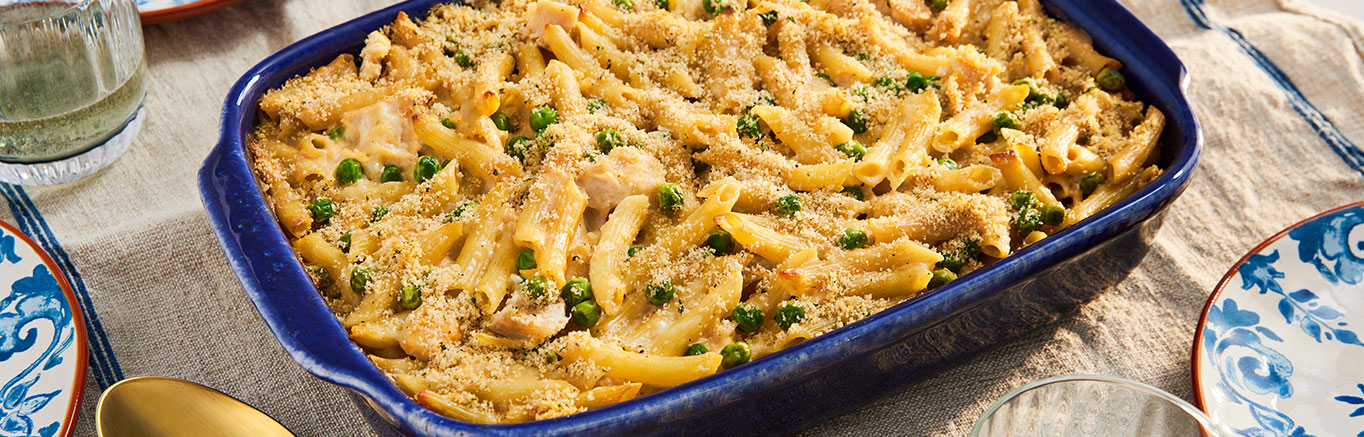 Image of prepared Easy Baked Chicken Alfredo Casserole made with Prego® Alfredo Sauce