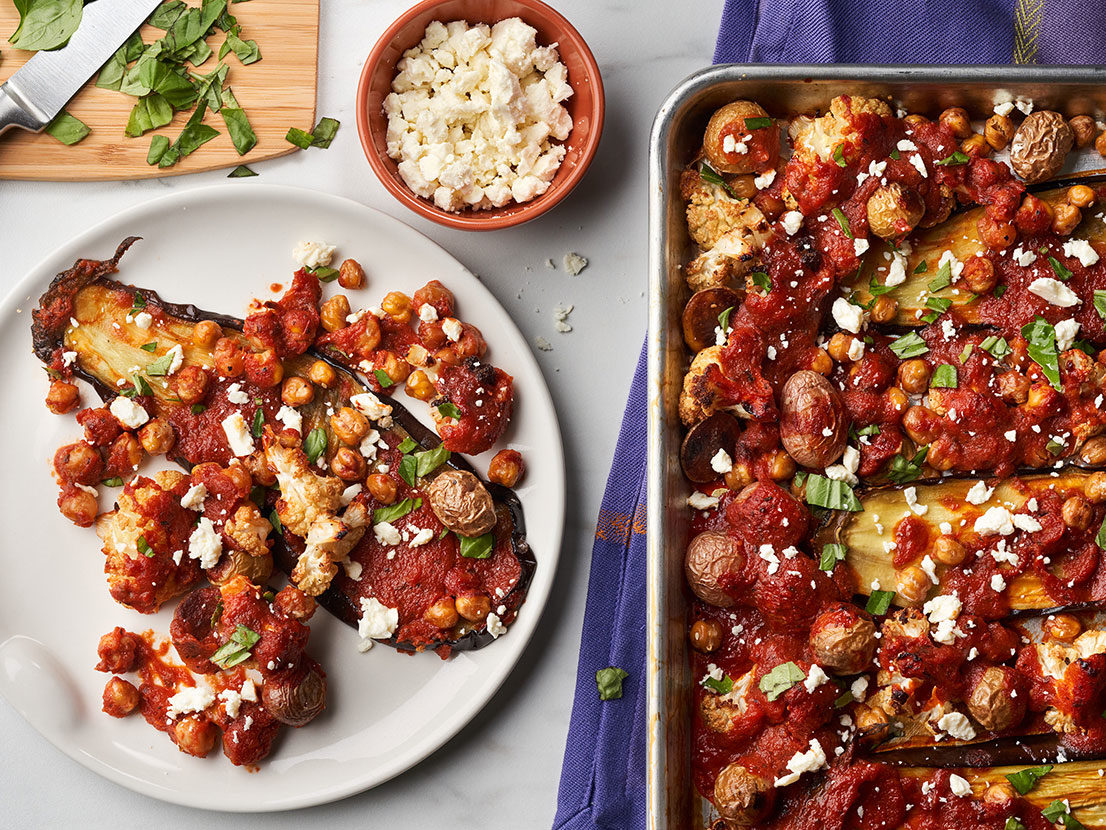 Image of prepared Eggplant Steaks with Roasted Chickpeas & Tomato Balsamic Sauce recipe