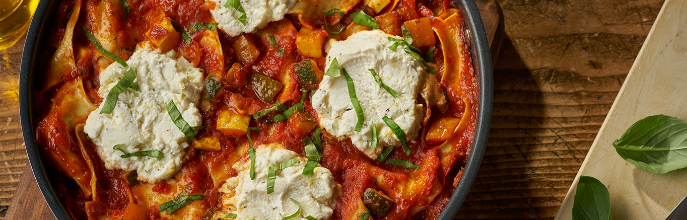 Image of prepared Skillet Vegetable Lasagna with Herbed Cheese recipe