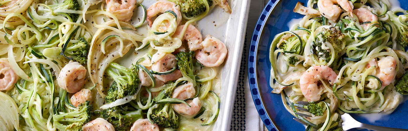 Image of prepared Sheet Pan Zucchini Noodle Alfredo recipe